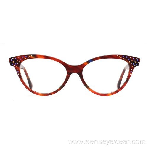 Luxury Design Women Diamond Acetate Optical Frame Glasses